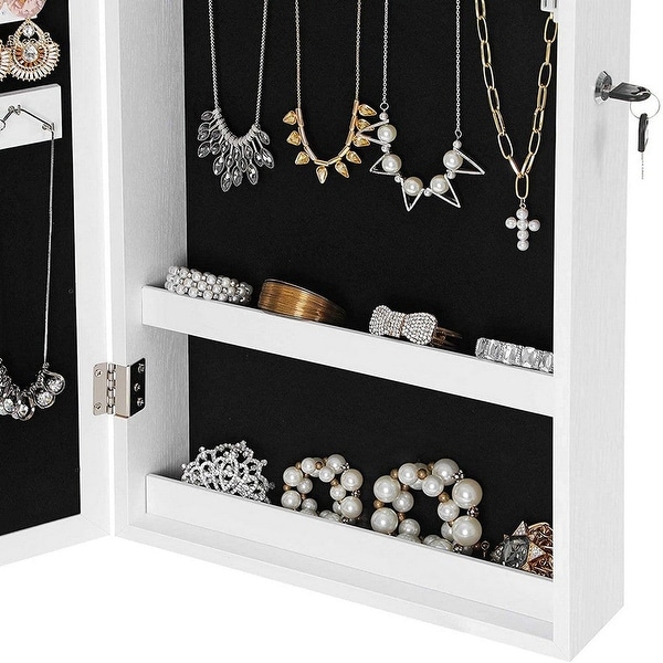 26 Inch Wall Mountable Jewelry Cabinet， Mirror Panel， White - 26.4 L x 3.9 W x 14.6 H Inches - - 37101825