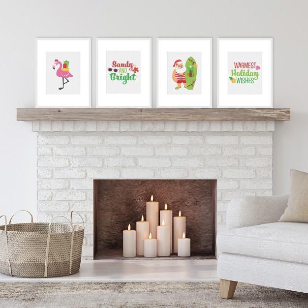 Big Dot Of Happiness Tropical Christmas Unframed Beach Santa And Flamingo Holiday Linen Paper Wall Art Set Of 4 Artisms 8 X 10 Inches