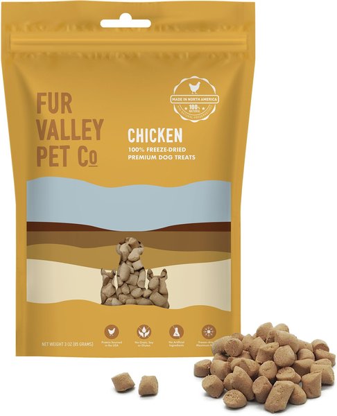 Fur Valley Chicken Bites Grain-Free Freeze-Dried Dog Treats， 3-oz bag