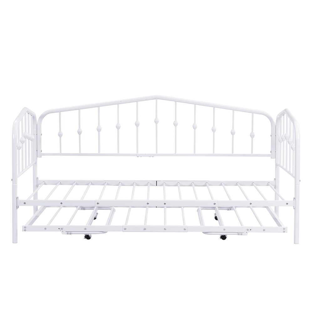 White Twin Size Stylish Metal Daybed with Twin Size Adjustable Trundle