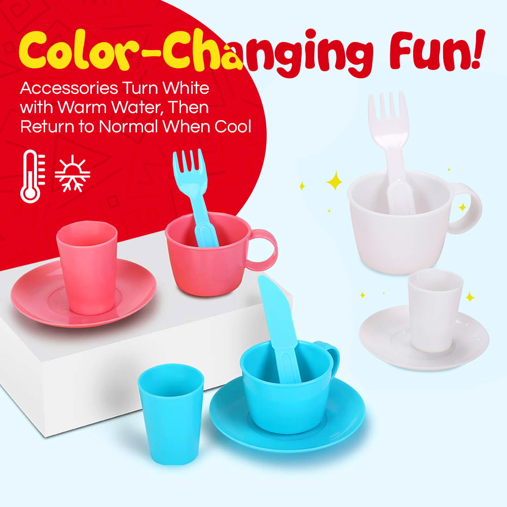 Pretend Play Sink Set - Pretend Kitchen Sink and Dishwashing Playset - Plastic Diner and Playhouse Toy Accessories