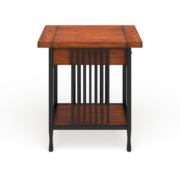 Carbon Loft Peter Matte Black Slatted Metal Oak End Table with drawer