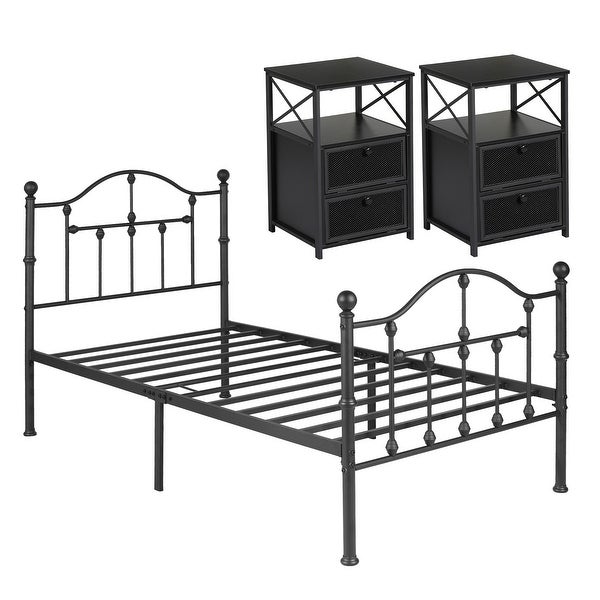 Taomika 3-pieces Modern Bedroom Set with Black Curved Bed Frame - - 35654760