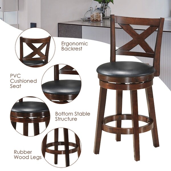 Counter Height Bar Stool Swivel Dining Chair with Cushioned Seat