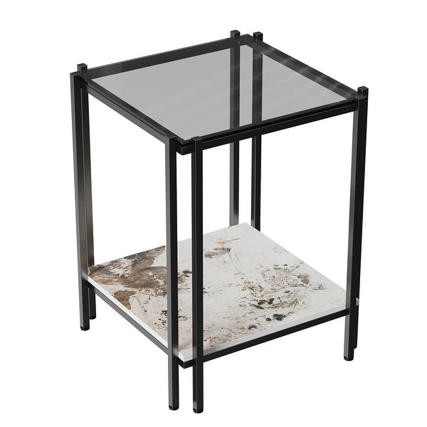 2 Tiers Square Tempered Glass Sofa Side End Table