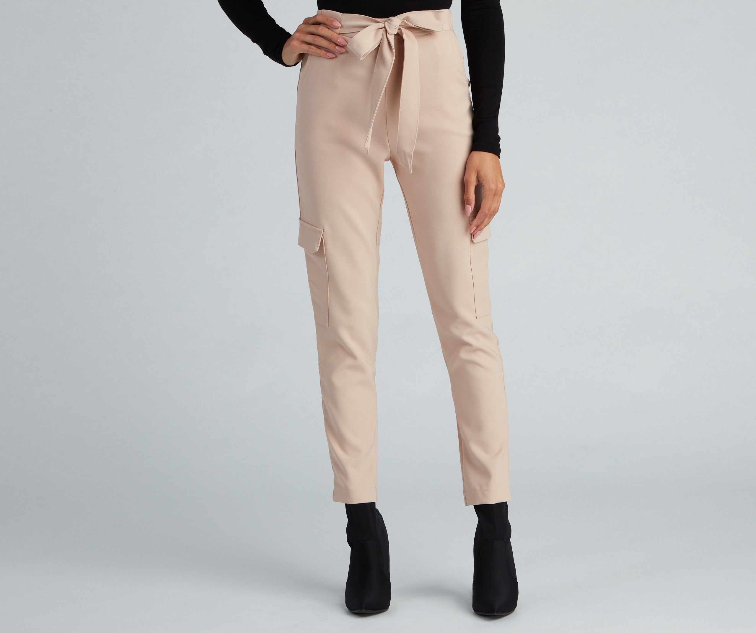 Chic Tie-Waist Twill Pants