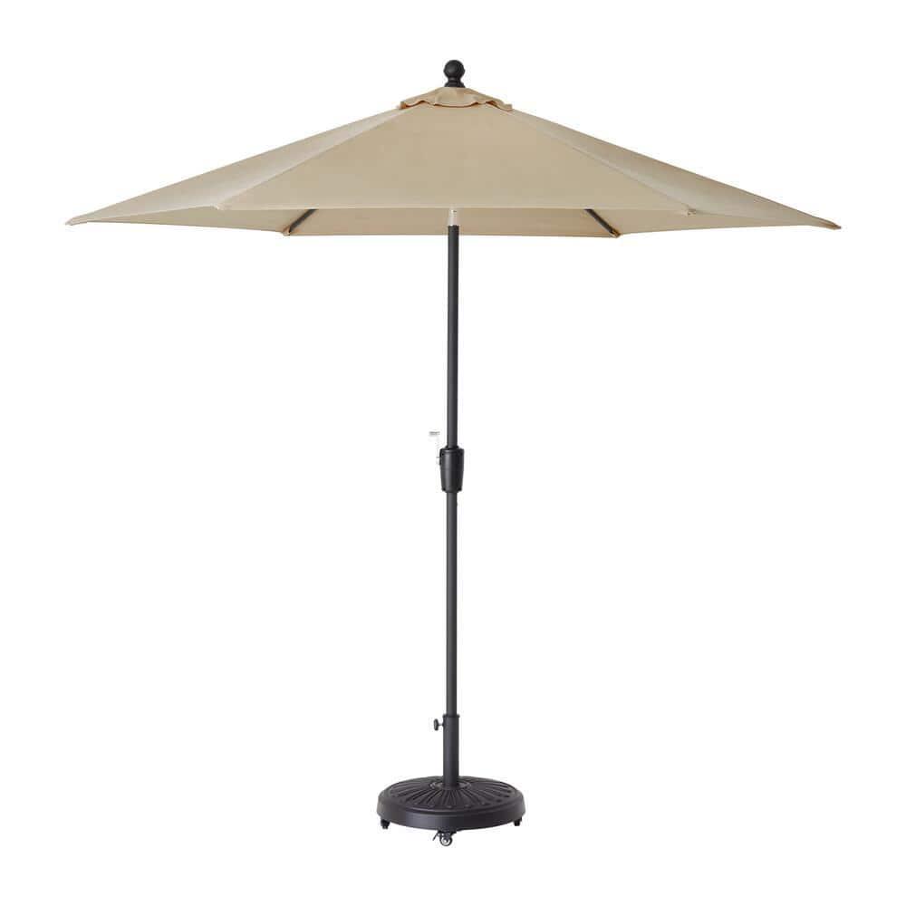 Hampton Bay 9 ft Aluminum Market Crank and Tilt Patio Umbrella in Riverbed Taupe