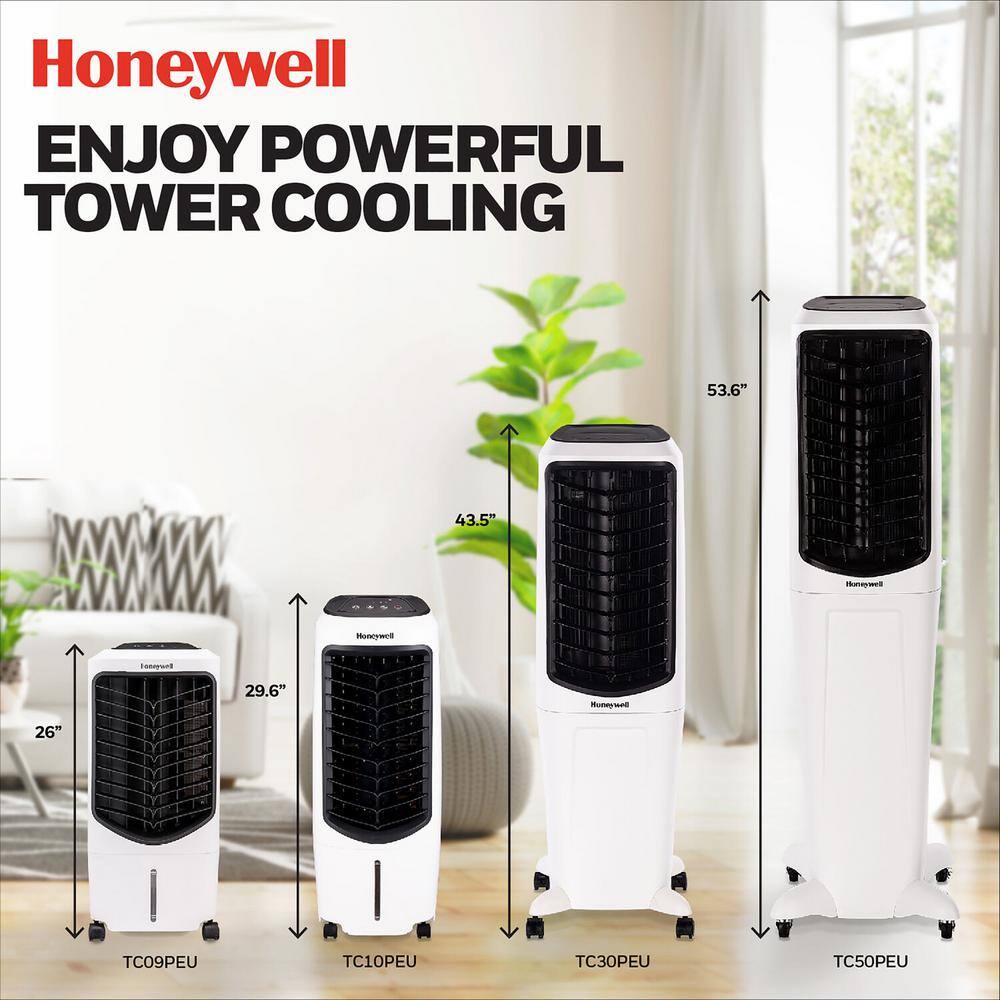 Honeywell 588 CFM 3 Speed Portable Evaporative Cooler for 342 sq. ft. Quiet Low Energy Compact Spot Fan and Humidifier in White TC50PEU