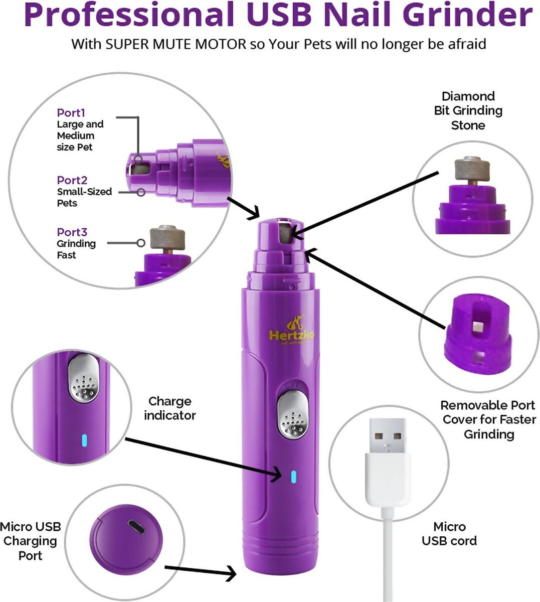Hertzko Electronic Dog and Cat Nail Grinder with USB Charger