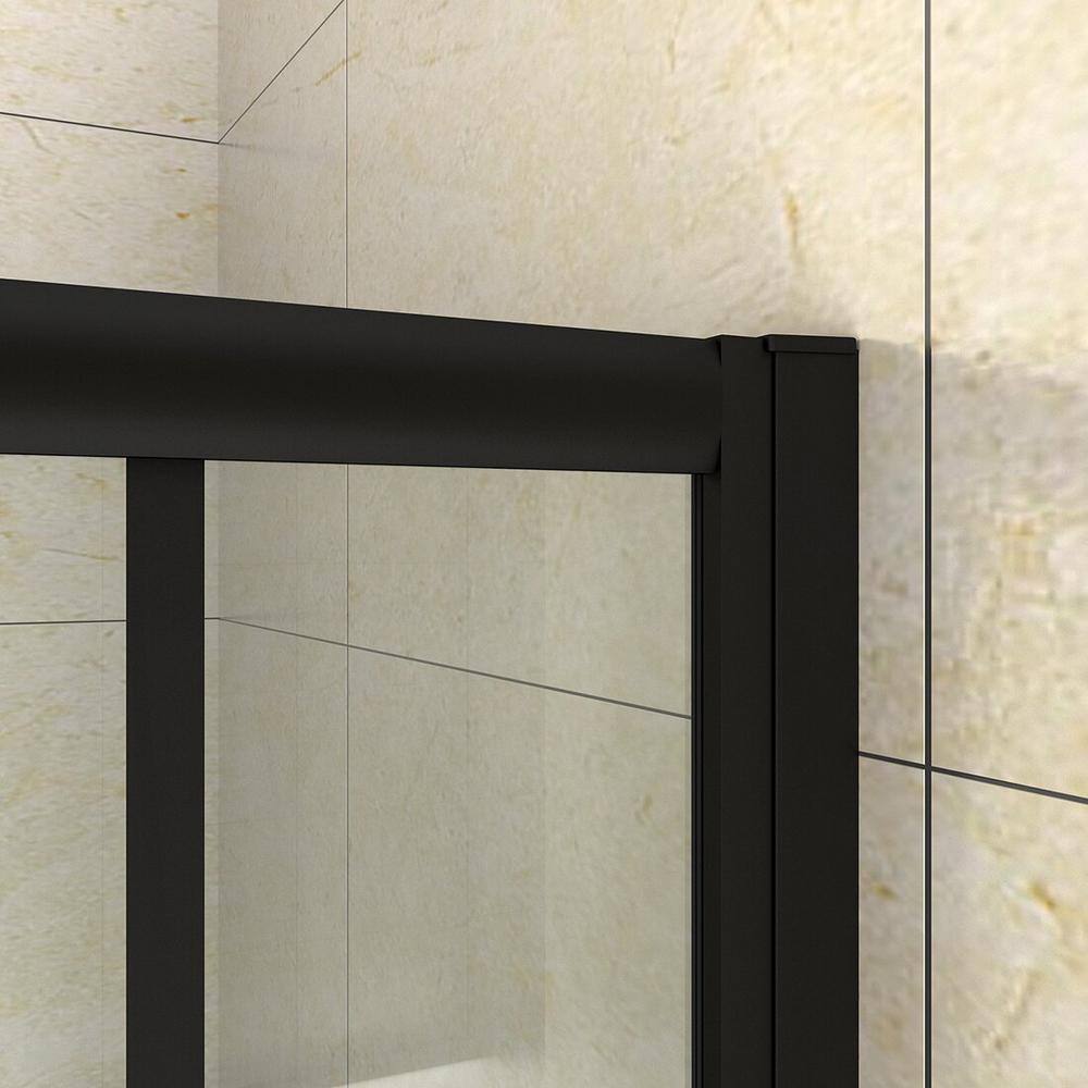 36 in. W x 72 in. H Double Sliding Framed Corner Shower Enclosure in Matte Black Finish with Clear Glass WPT-BL-363672GD