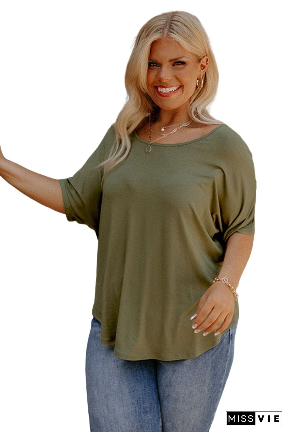 Green Plus Size Hollow-out Back Slouchy Tee