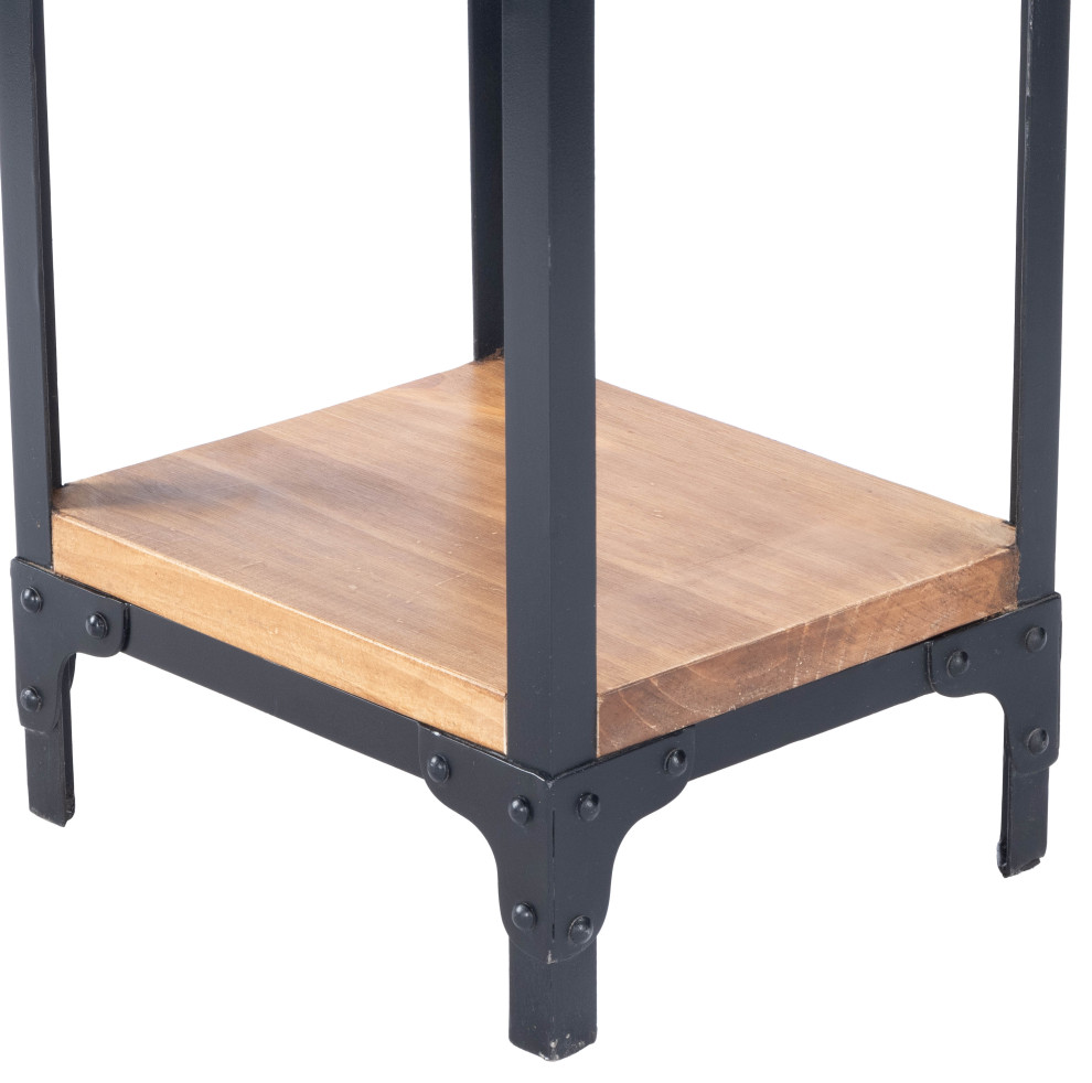 Grimsley Transitional Rectangular Wood  ampIron Pedestal Stand   Brown   Industrial   Plant Stands And Telephone Tables  Houzz