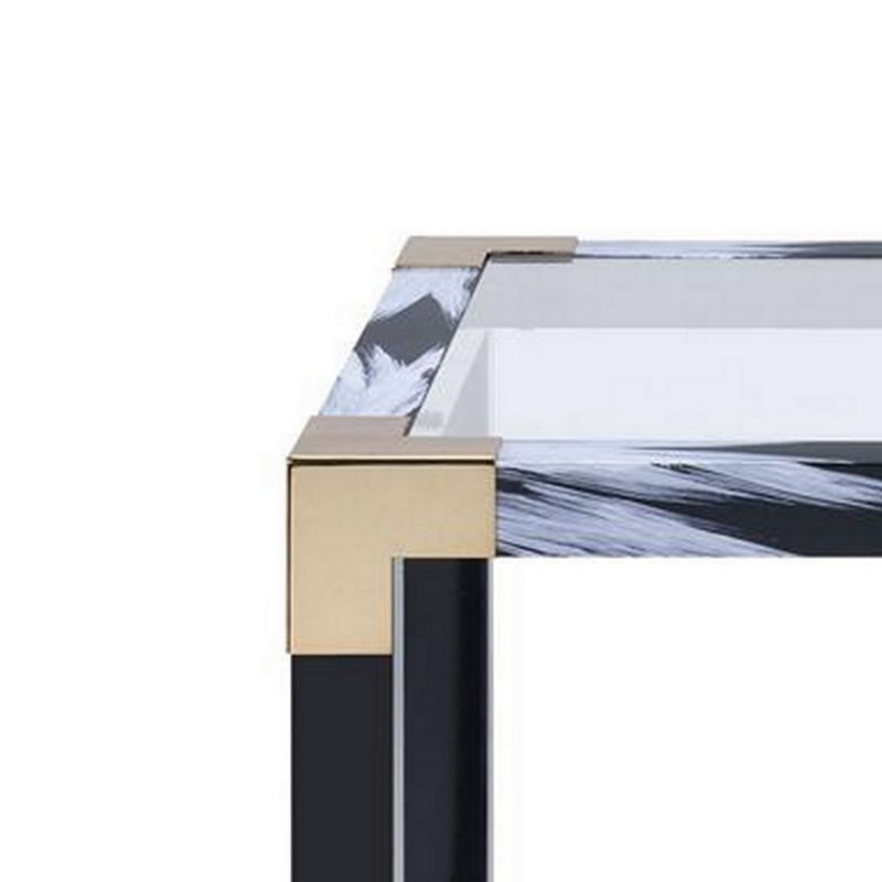 Modern Style Square Metal and Glass End Table With Bottom Shelf， Black and Gold