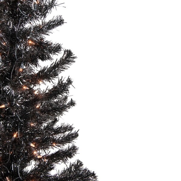 4' PreLit Black Artificial Tinsel Christmas Tree Clear Lights