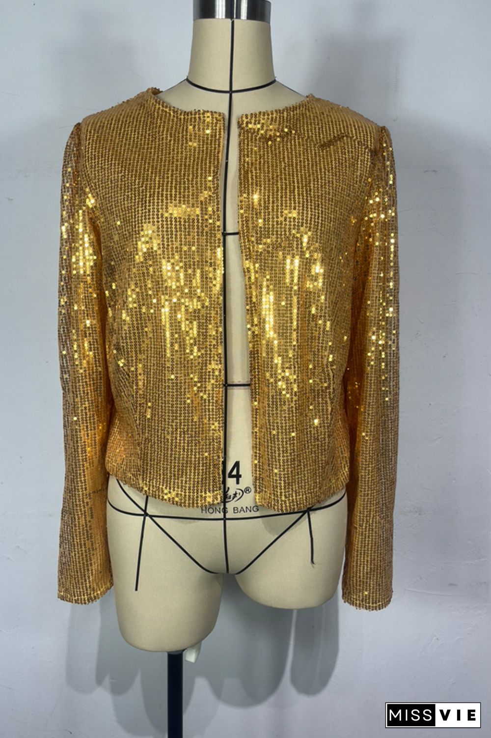 Plain Sequin Short Length Open Jackets