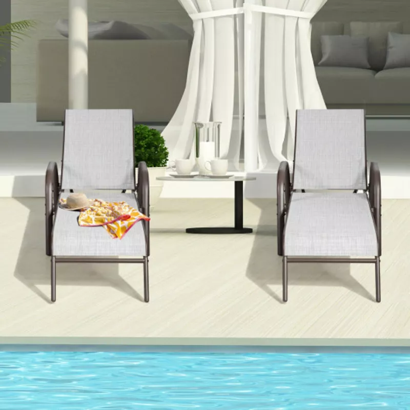 Set Of 2 Patio Adjustable Recliner Lounge Chairs