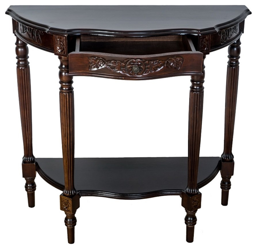 Floral vine console 34Wx14Dx32 quotH brown wooden table with one drawer   Traditional   Console Tables   by Homesquare  Houzz