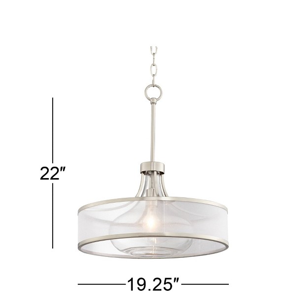 Wide Modern Organza Outer Glass Inner Drum Shade For Dining Room House Kitchen Island