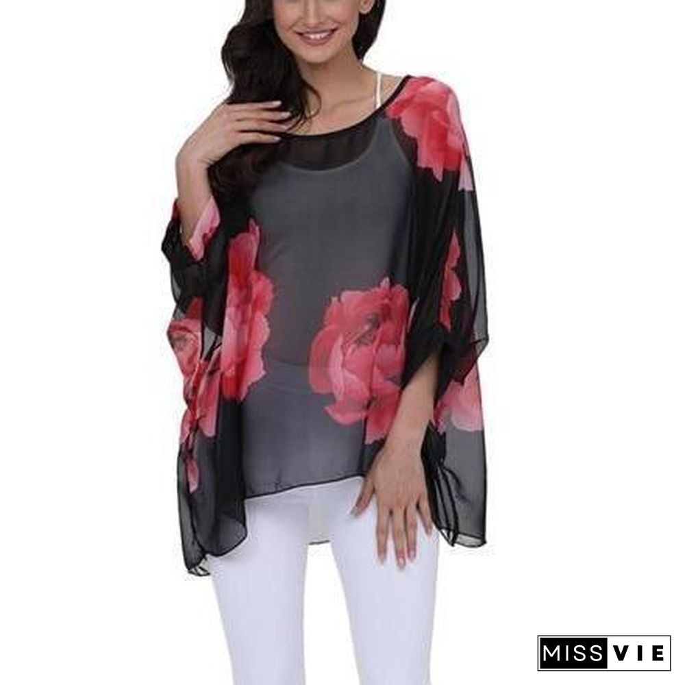 6XL Plus Size Women Batwing Sleeve Casual Chiffon Tops Blouses