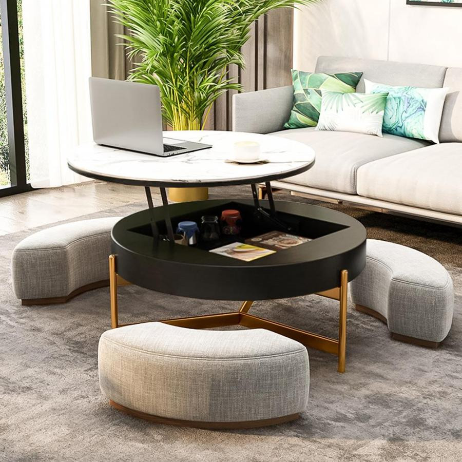 Round Modern Coffee Table With Storage Sintered Stone   Contemporary   Coffee Tables   by Miron Demid LLC  Houzz