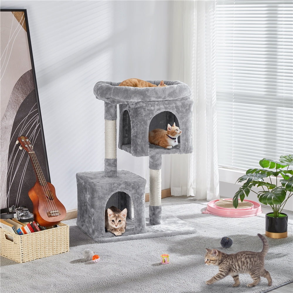 Yaheetech 33.5inch Multilevel Cat Tree House with Scratching Posts Basket Perch Platform for Small Medium Cats， Light Gray