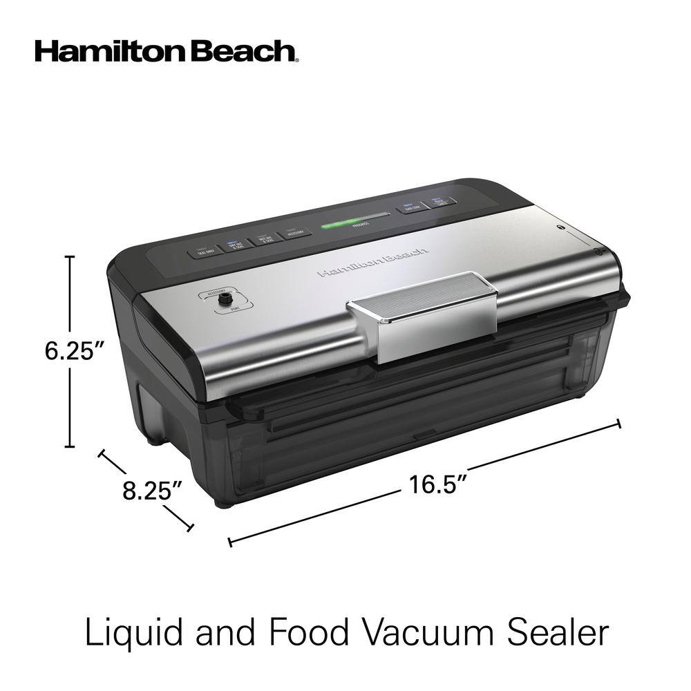 Hamilton Beach NutriFresh Black and Silver Food Vacuum Sealer with 2-Roll Storage and Starter Kit 78218