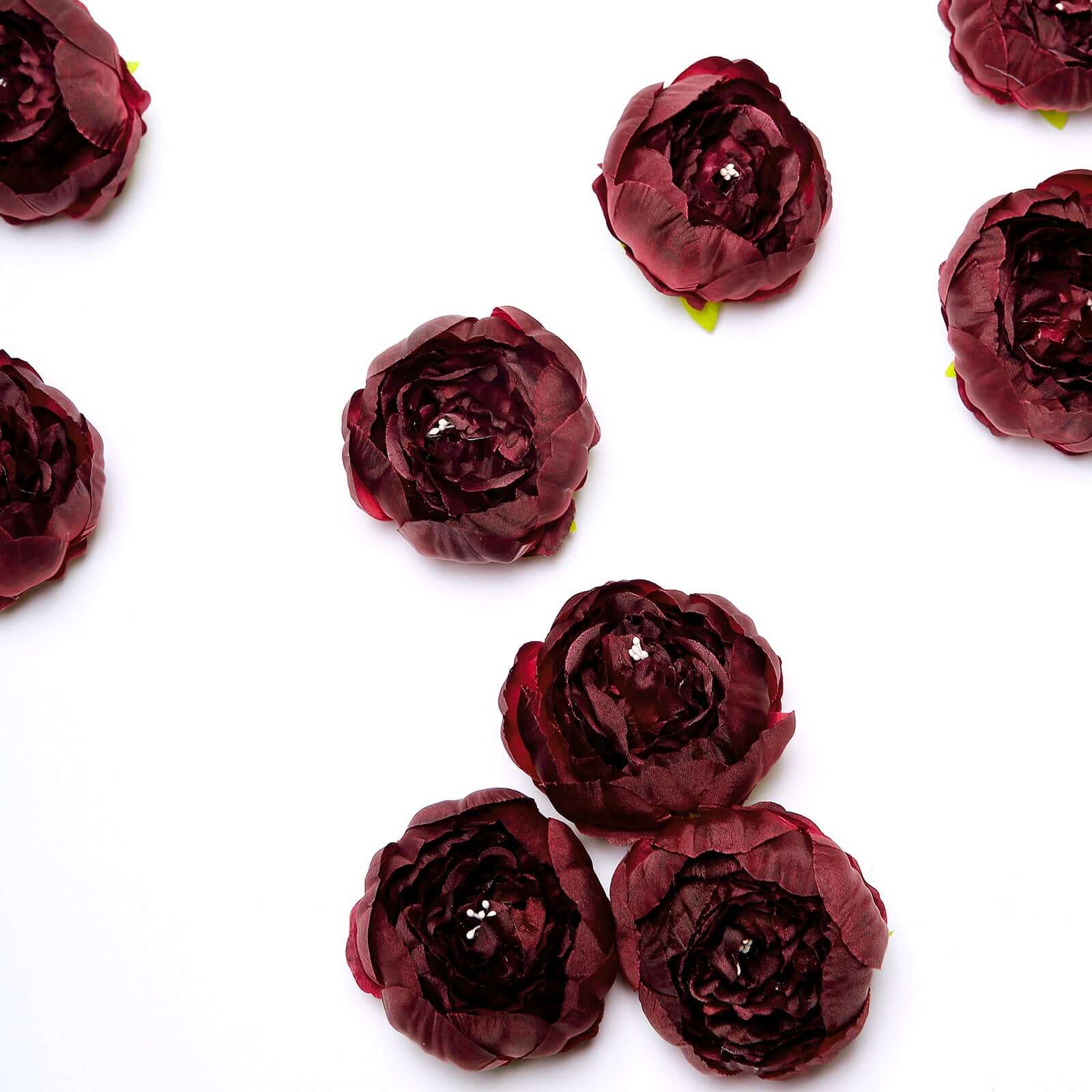 10 Pack Burgundy Artificial Silk DIY Craft Peony Flower Heads 3