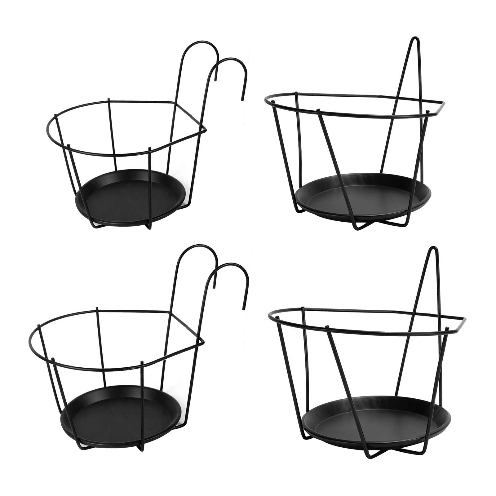 Firlar Flower Holders Plant Racks Hanging 4 Pack Iron Round Shelf Container Box Durable High Quality Black Railing Planters