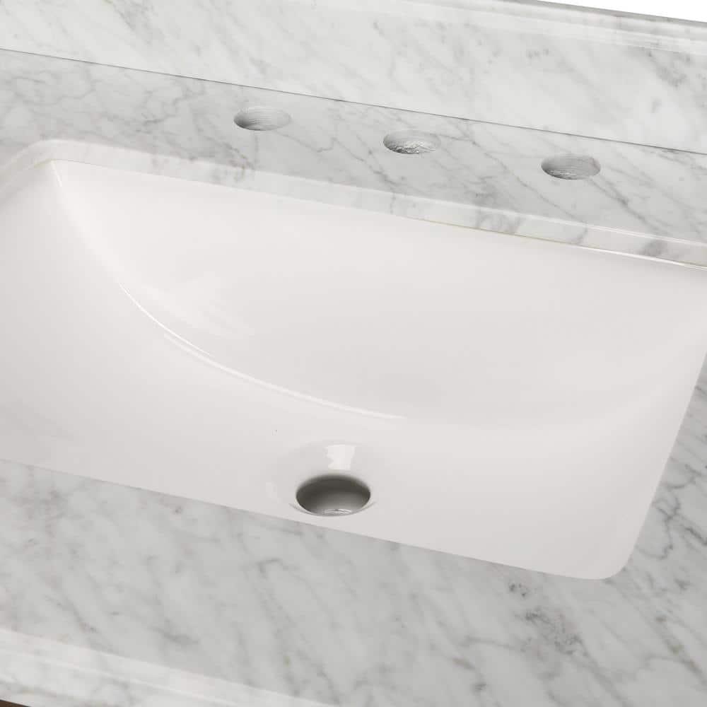 Home Decorators Collection Clinton 72in W x 22in D x 35in H Bath Vanity in Almond Latte Double White Sinks w White Carrara Marble Top