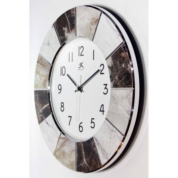 Marble Look Wall Clock Silver Infinity Instruments