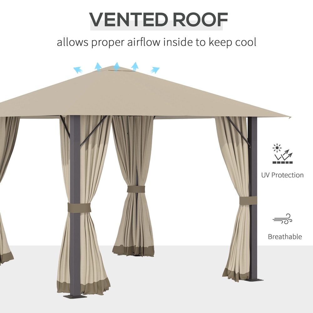 Outsunny 13' x 10' Patio Gazebo Outdoor Canopy Shelter with Sidewalls  Vented Roof  Aluminum Frame for Garden  Lawn  Backyard