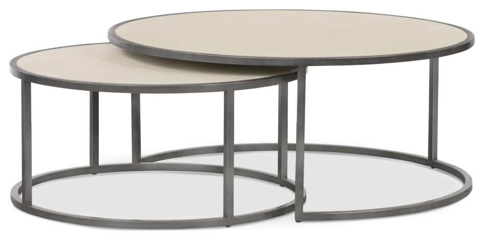 Hollywood Modern Shagreen Nesting Coffee Tables Brushed Gunmetal   Transitional   Coffee Table Sets   by Four Hands  Houzz