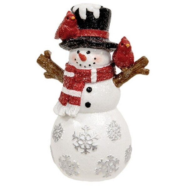 Resin Snowman Figurine with Cardinals