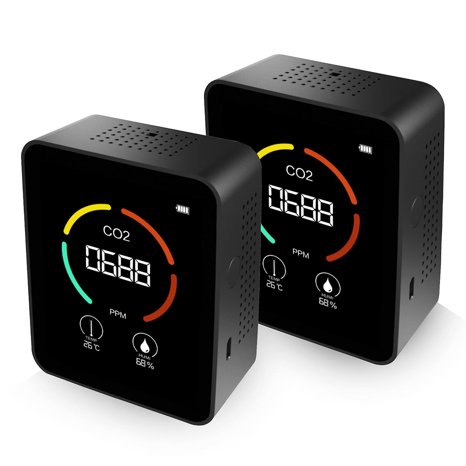 Black 2pcs 3 In 1 Carbon Dioxide Detector 2pcs Air Quality Monitor Temperature Humidity Air Analyzer For Co2 Digital Co2 Meter For Home Office