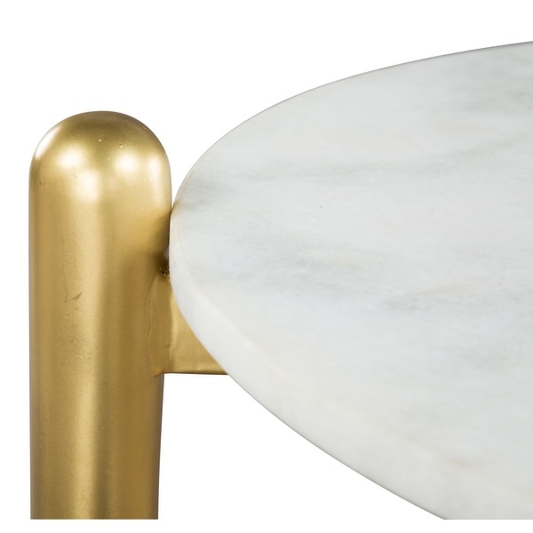 Mina Marble Side Table White and Gold - White， Brown， Gold - 18