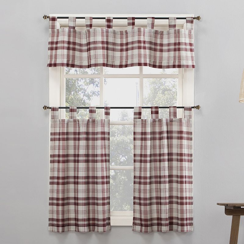 No. 918 Blair Farmhouse Plaid Semi-Sheer Tab Top Kitchen Curtain Valance