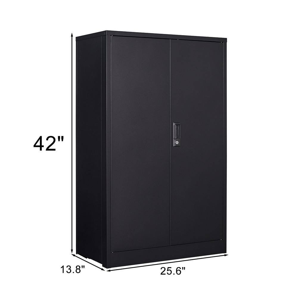 Black 25.6 in. W x 42 in. H 3-Tier Steel Lockable Storage Folding File Cabinet with 2 Doors and 2 Adjustable Shelves LL-W124747827