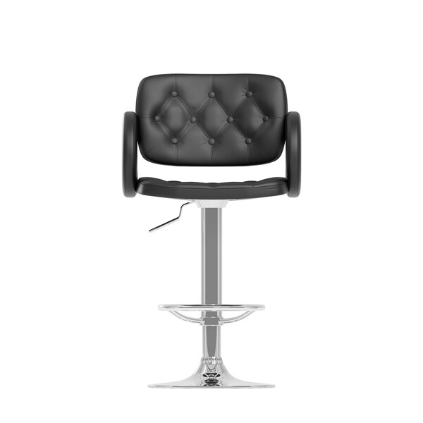 Adjustable Black Leatherette Barstool with Armrests， set of 2