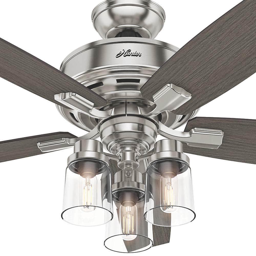 Hunter Bennett 52 in LED Indoor Brushed Nickel Ceiling Fan with 3Light Kit and Handheld Remote Control