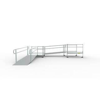 EZ-ACCESS PATHWAY 20 ft. L-Shaped Aluminum Wheelchair Ramp Kit with Solid Surface Tread 2-Line Handrails and 5 ft. Turn Platform PS20L55T