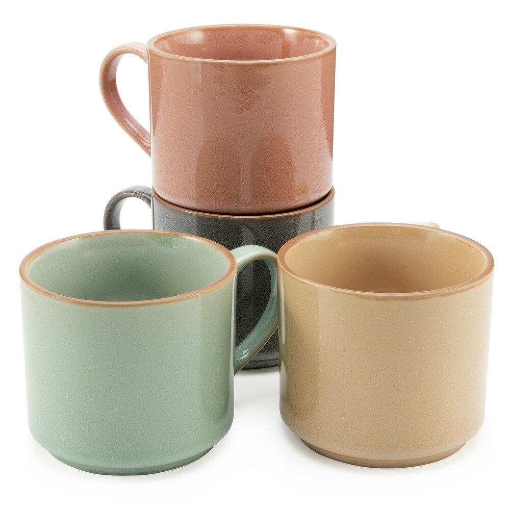 Ceramic Stackable 4 Cup Coffee Mug Set Multicolor