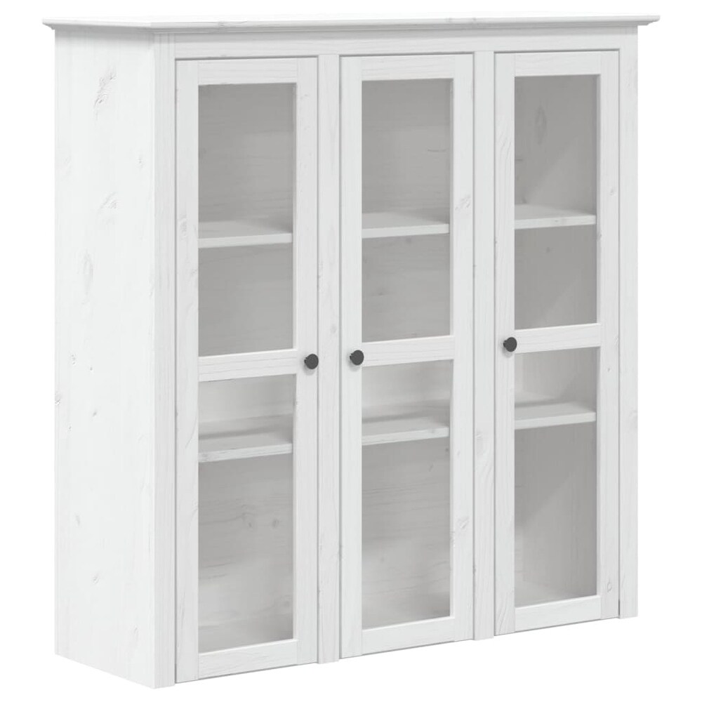 vidaXL Cabinet with Glass Doors BODO White Solid Wood Pine   45.5\