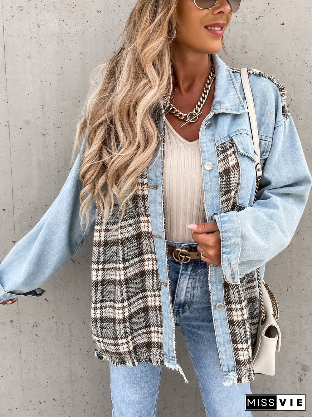 Casual Button Closure Long Sleeve Jean Shirt