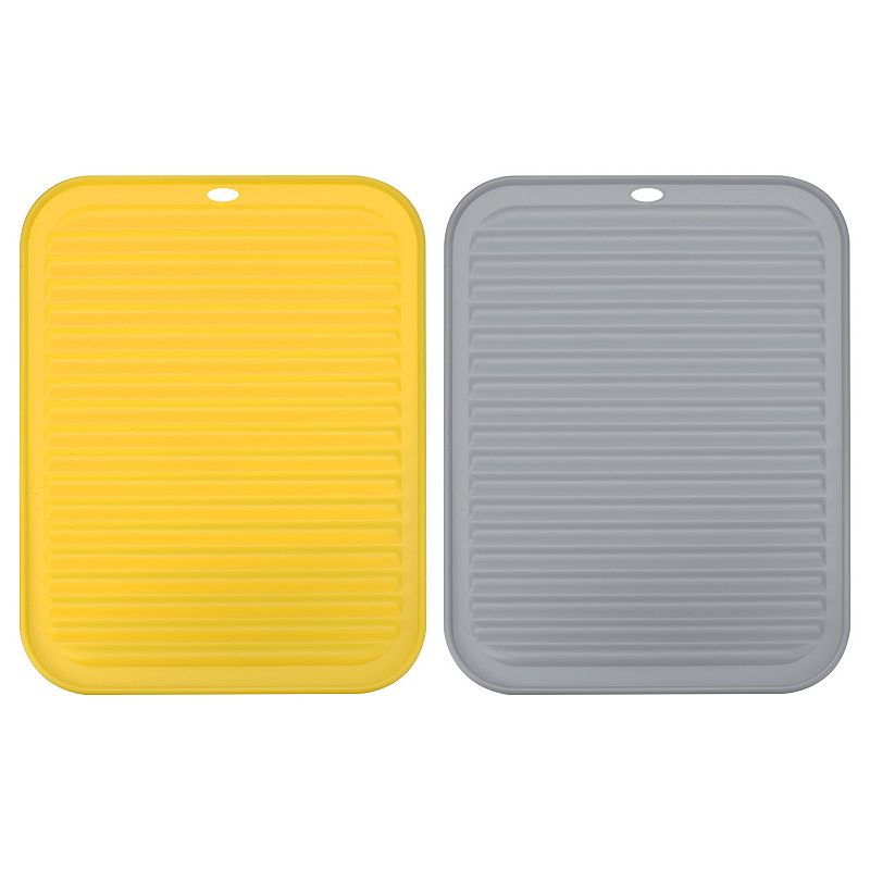 2 Pcs 12 x 9 Sink Drain Pad Silicone Dish Drying Mat Set