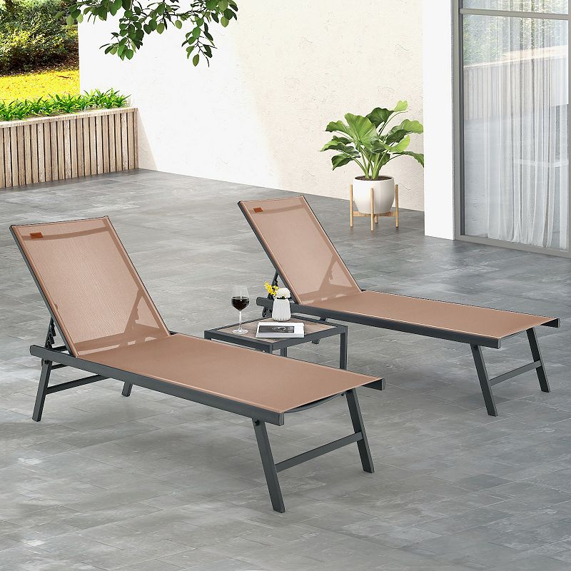 3 Pieces Patio Chaise Lounge Chair and Table Set for Poolside Yard