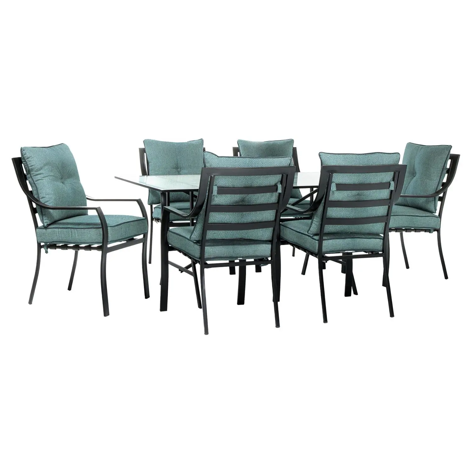 Hanover Lavallette 7 pc Black Steel Transitional Dining Set Ocean Blue