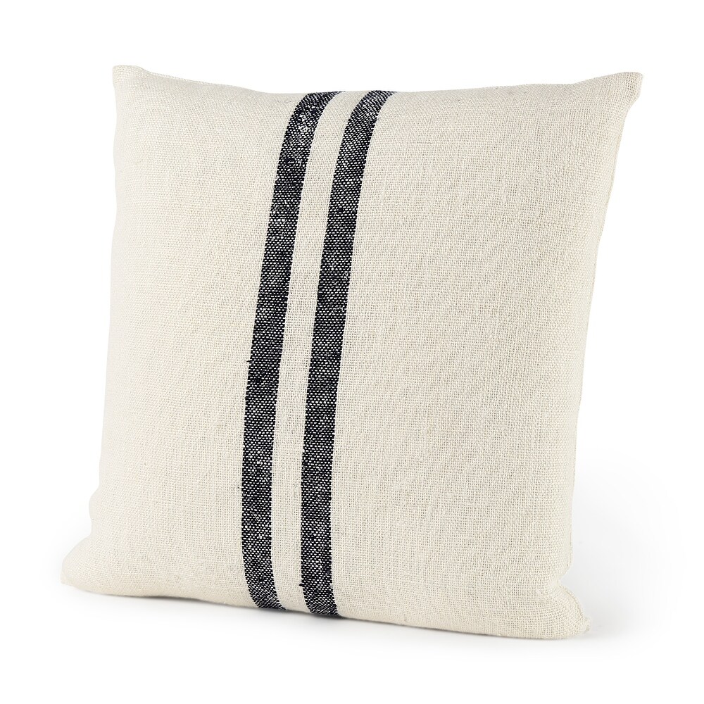 Sandra Beige With Blue Stripes Decorative Pillow Cover