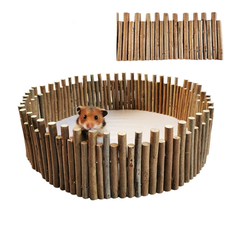 QBLEEV Hamster Wooden Fence， Flexible Wood Hideout ， Wooden Door and Standing Climbing Platform Basket Accessories for Chewing Toys Decor