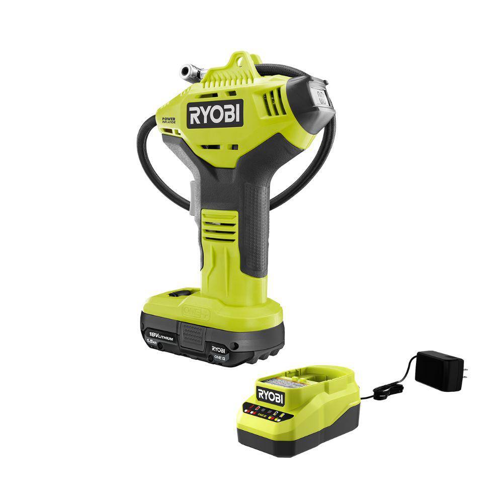 RYOBI ONE+ 18V Cordless Portable Inflator Kit with 1.5 Ah Battery and 18V Charger P737DKN