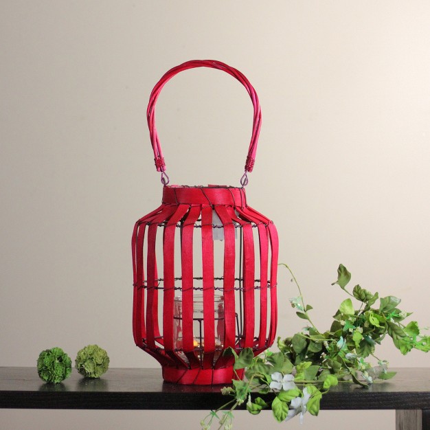 Tropicalia Blush Red Cabana Tiki Bar Votive Candle Holder Lantern